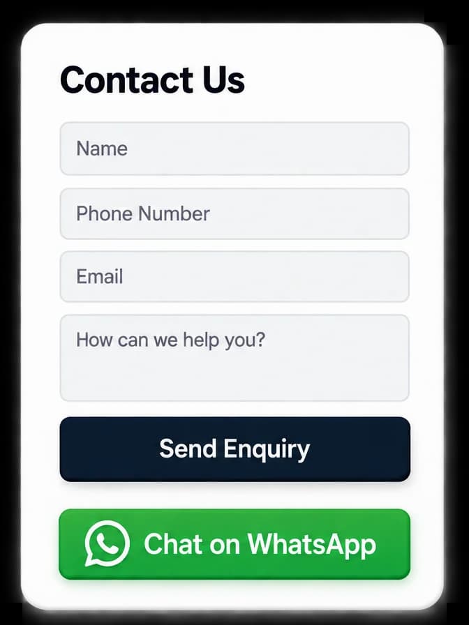 A contact form with a WhatsApp button beneath it