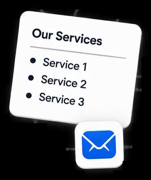 A services list and an email icon floating apart from each other