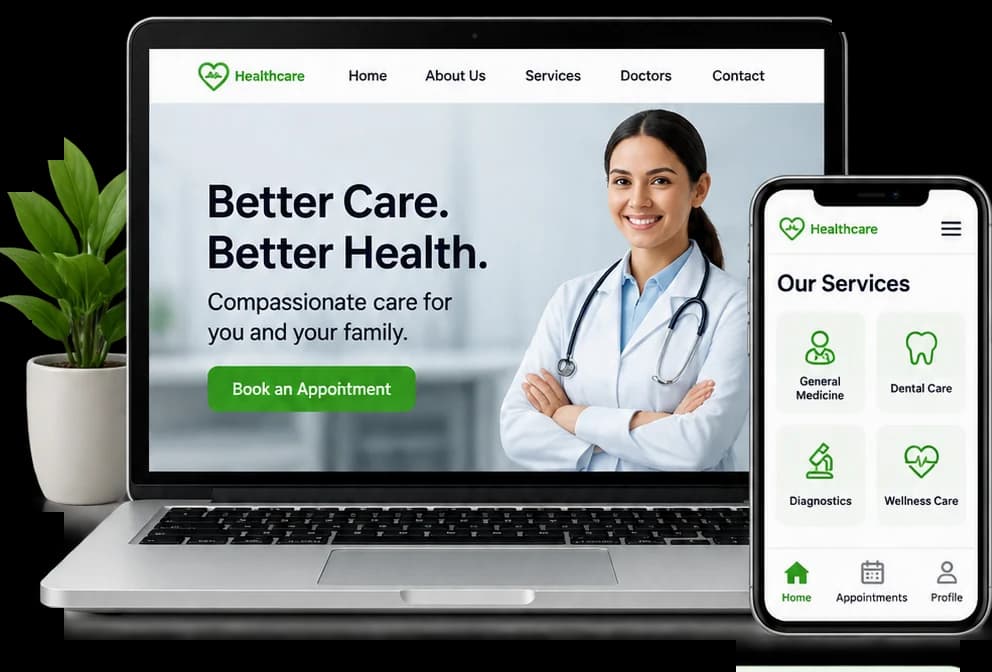 A clinic website on a laptop and a phone