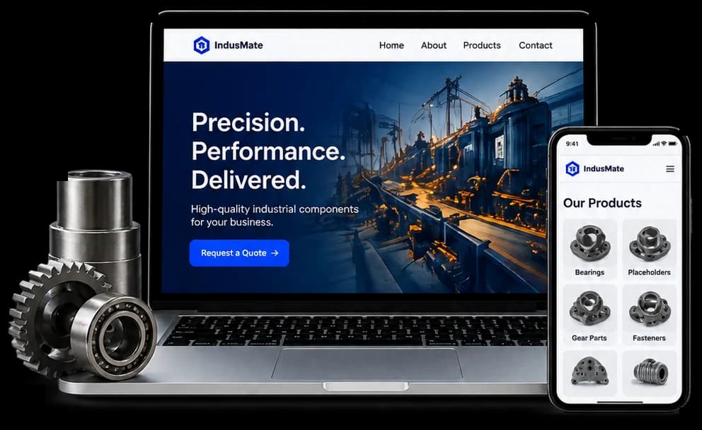 An industrial products website on a laptop and a phone