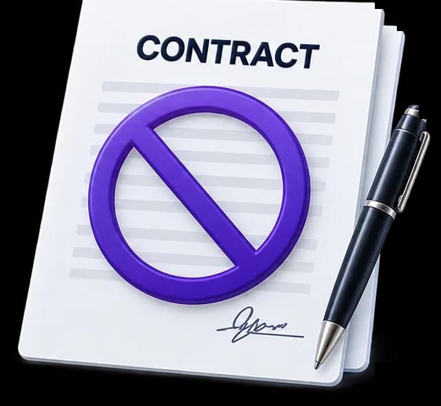 A contract crossed out with a prohibition sign